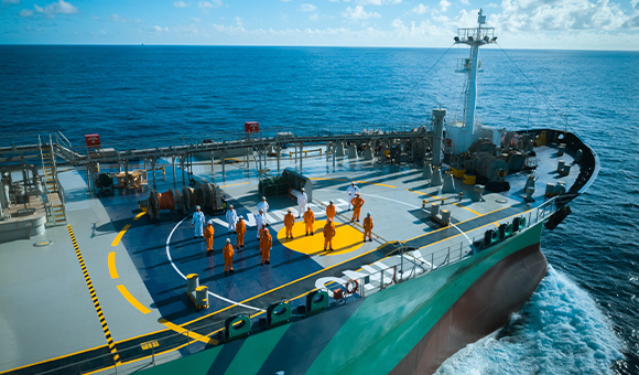 Seafarers at the upper deck of our Very Large Gas Carrier