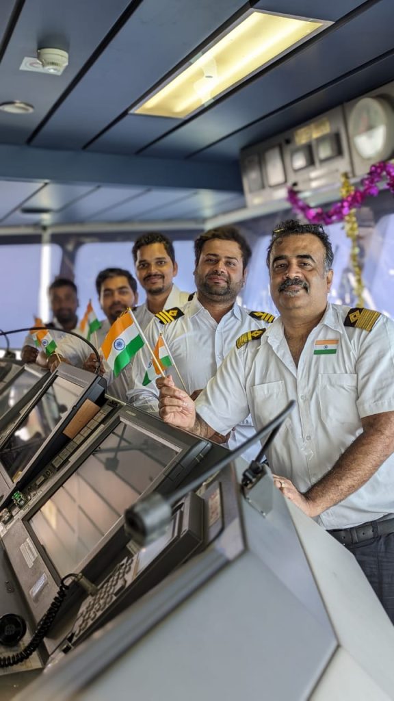 Crew celebrating India's Independence Day
